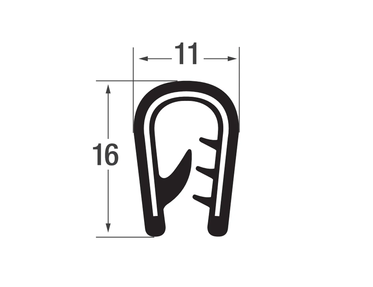 Perfil de protección de bordes 16x11mm - PVC con inserto de acero - rango de sujeción 2-6mm – Perfiles de protección de bordes - autofijante