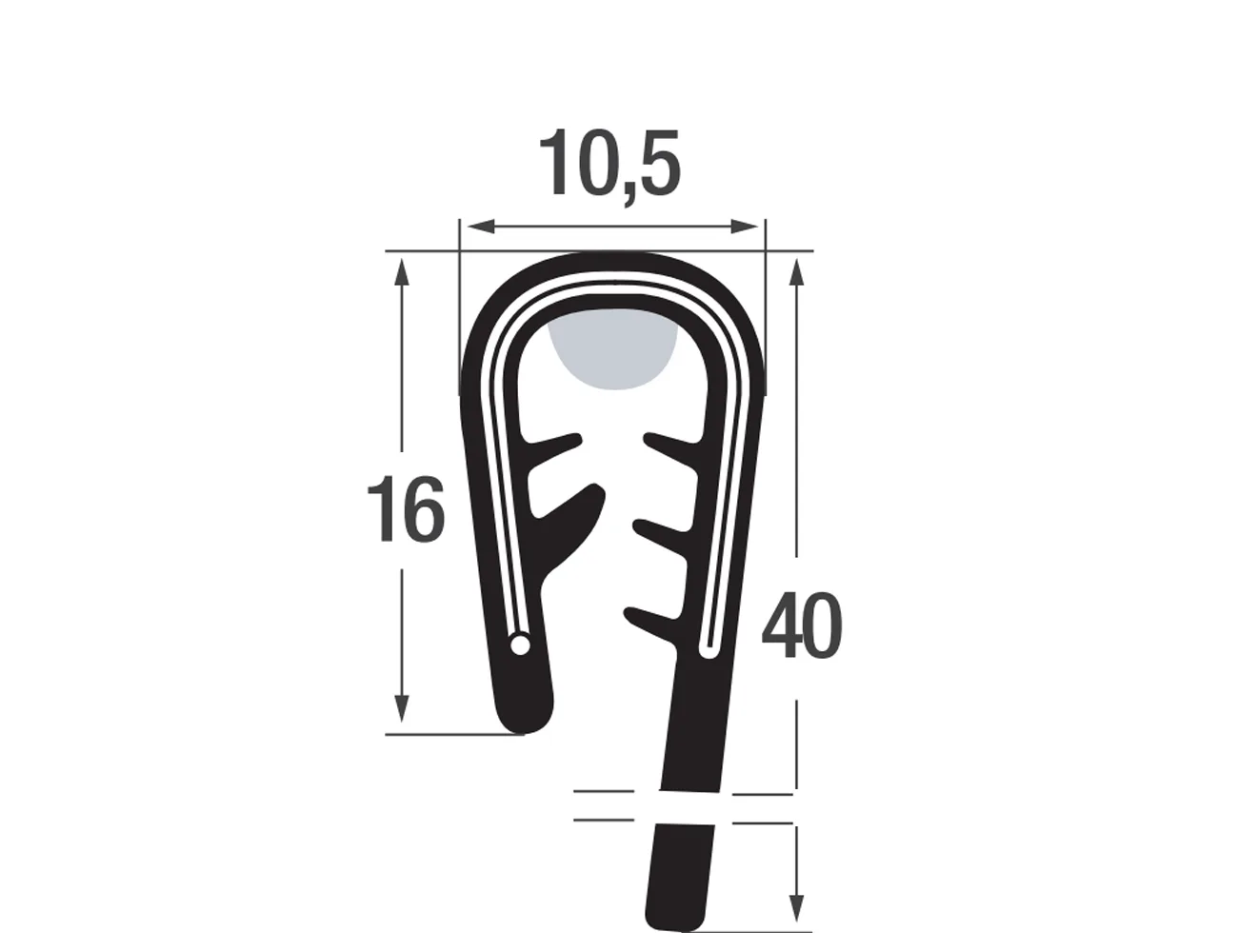 Perfil de protección de bordes autoadherente 16/40x10,5mm - PVC con inserto de acero y sellador de butilo - rango de sujeción 3-5mm – Perfiles de protección de bordes - autofijante