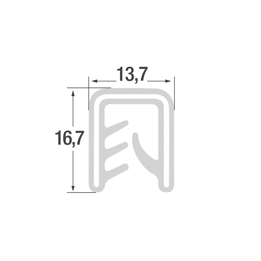 Perfil de protección de bordes 16,7x13,7mm - Silicona con alma de acero - rango de sujeción 5-7mm