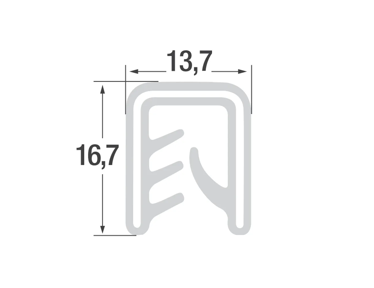 Perfil de protección de bordes 16,7x13,7mm - Silicona con alma de acero - rango de sujeción 5-7mm – Perfiles de protección de bordes - autofijante