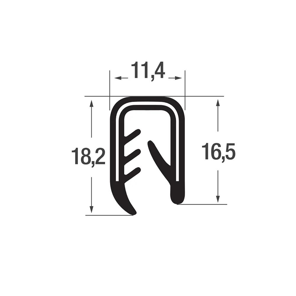 Perfil protector de bordes adherente 16,5x11,4mm - PVC con inserto de acero - rango de sujeción 4-6mm
