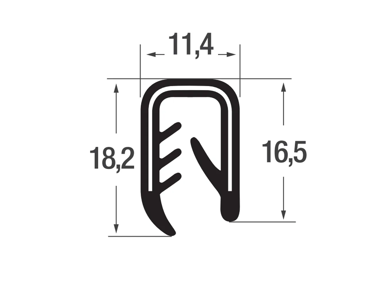 Perfil protector de bordes adherente 16,5x11,4mm - PVC con inserto de acero - rango de sujeción 4-6mm – Perfiles de protección de bordes - autofijante