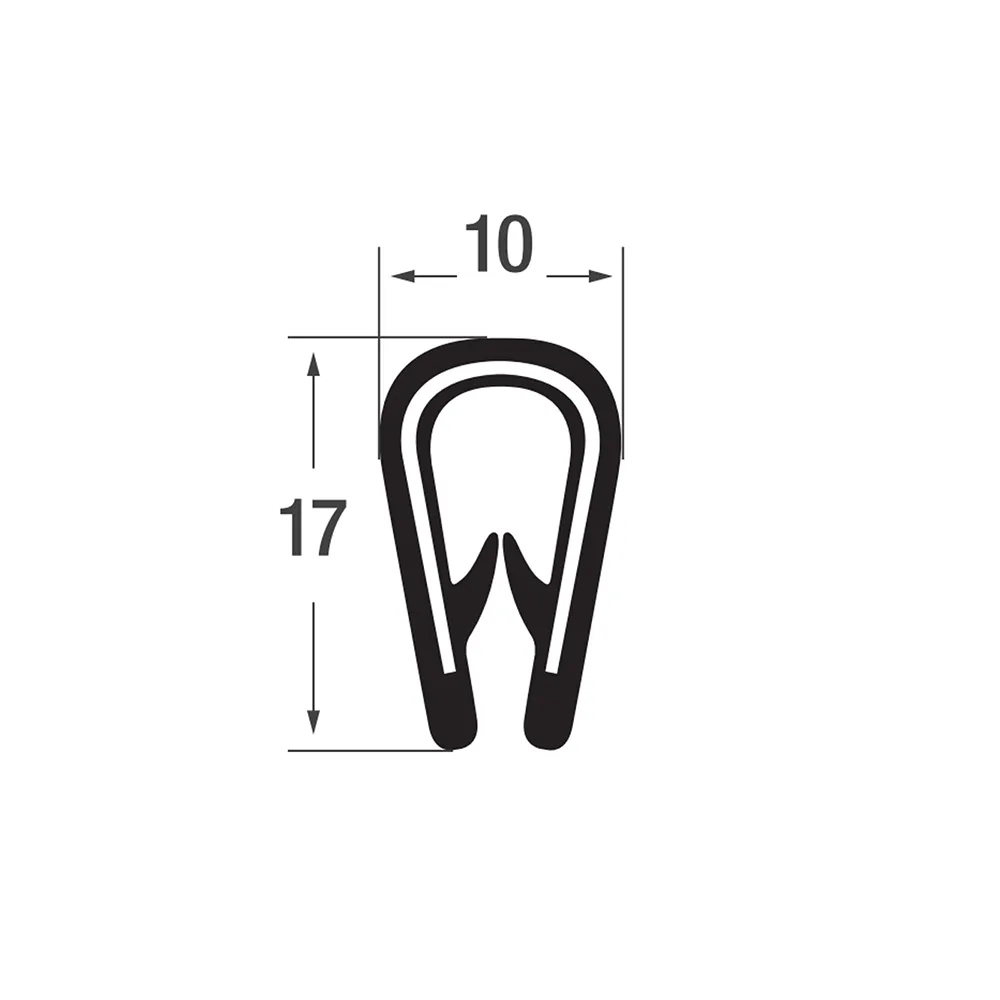 Perfil de borde de sujeción 17x10mm - PVC con inserto de acero - rango de sujeción 2-4mm