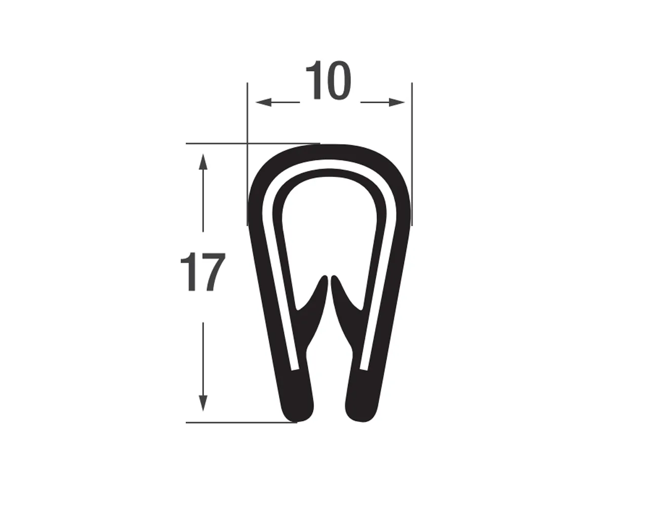 Perfil de borde de sujeción 17x10mm - PVC con inserto de acero - rango de sujeción 2-4mm – Perfiles de protección de bordes - autofijante