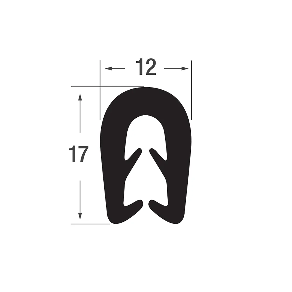 Perfil de borde de sujeción 17x12mm - TPE - rango de sujeción 3-5mm