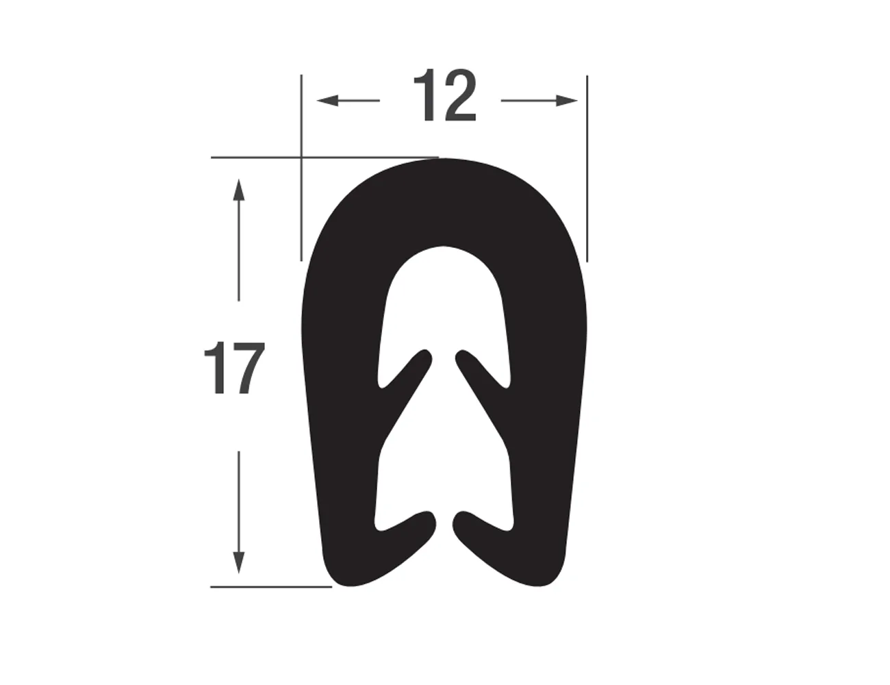 Perfil de borde de sujeción 17x12mm - TPE - rango de sujeción 3-5mm – Perfiles de protección de bordes - autofijante