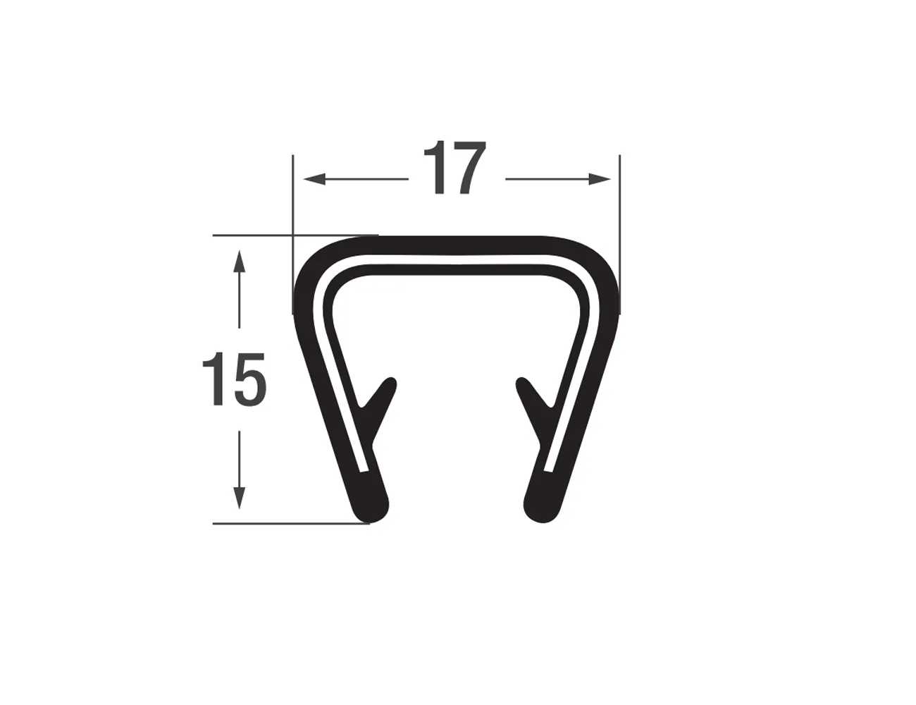 Perfil de borde de sujeción 15x17mm - PVC con inserto de acero - rango de sujeción 10-12mm – Perfiles de protección de bordes - autofijante