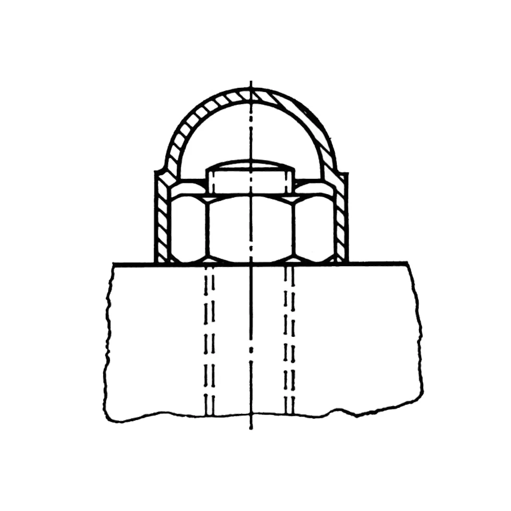 Dibujo técnico: Tapón para tuerca - modelo cúpula - base hexagonal - KORREX®