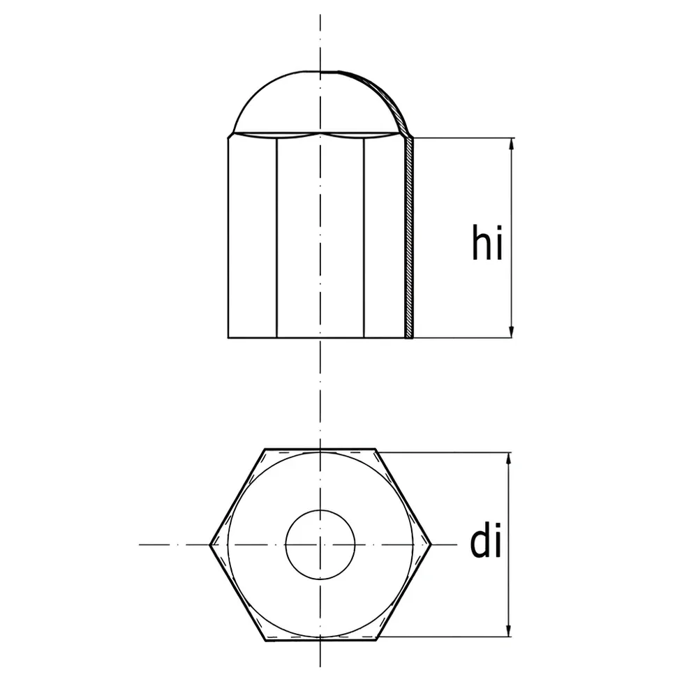 Dibujo técnico: Tapón protector hexagonal para racores hexagonales - extralargo