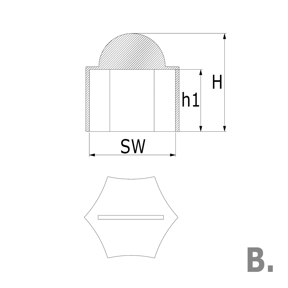 Plano de dimensiones 2 Tapón protector hexagonal para racores hexagonales - extralargo