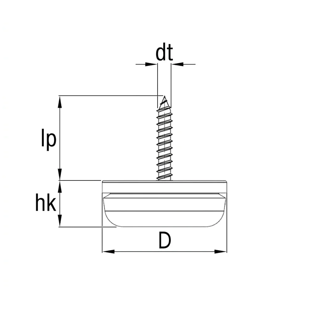 Plano acotado Deslizador con base de fieltro y tornillo redondo - fieltro de lana - Ø17mm - Marrón