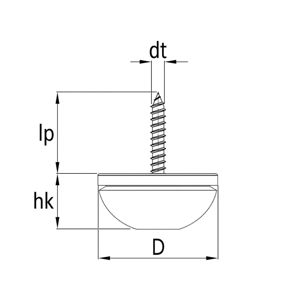 Plano acotado Deslizador redondo con tornillo y fieltro PE-LD - Fieltro sintético - Ø20mm - Marrón