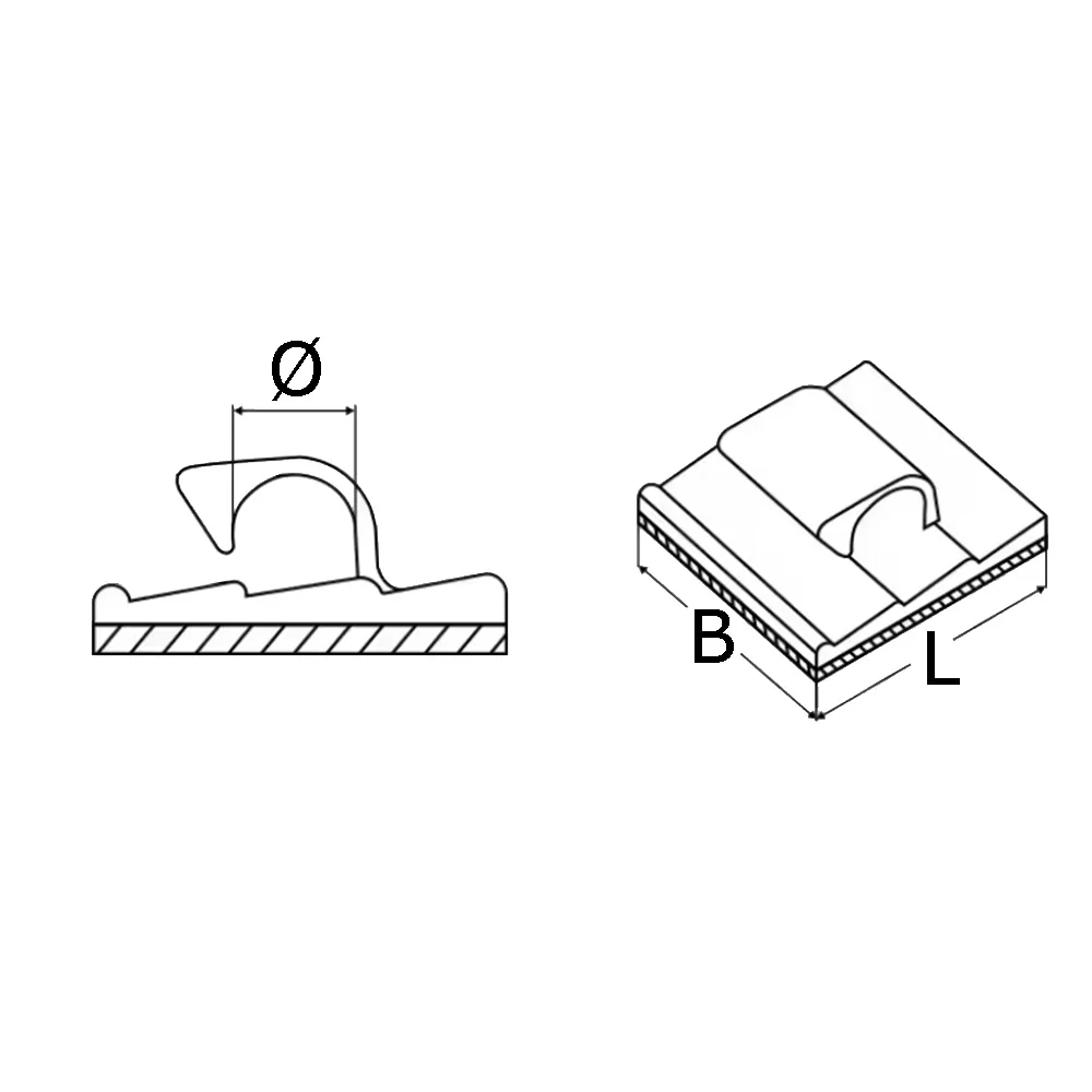 Plano de dimensiones Abrazadera adhesiva - sujetacables - para mazos de cables redondos