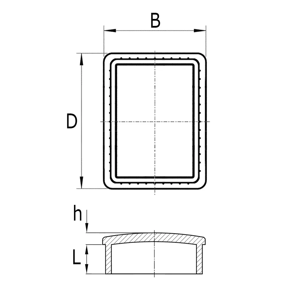 Dibujo técnico 1 – Contera rectangular - ABS - 30x15mm - 1.2mm - Cromo Brillante