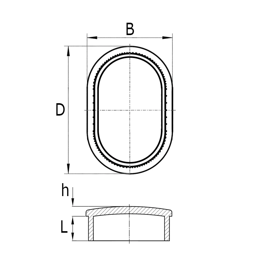 Plano de dimensiones Contera para tubo ovalado plano - ABS - negra o cromada