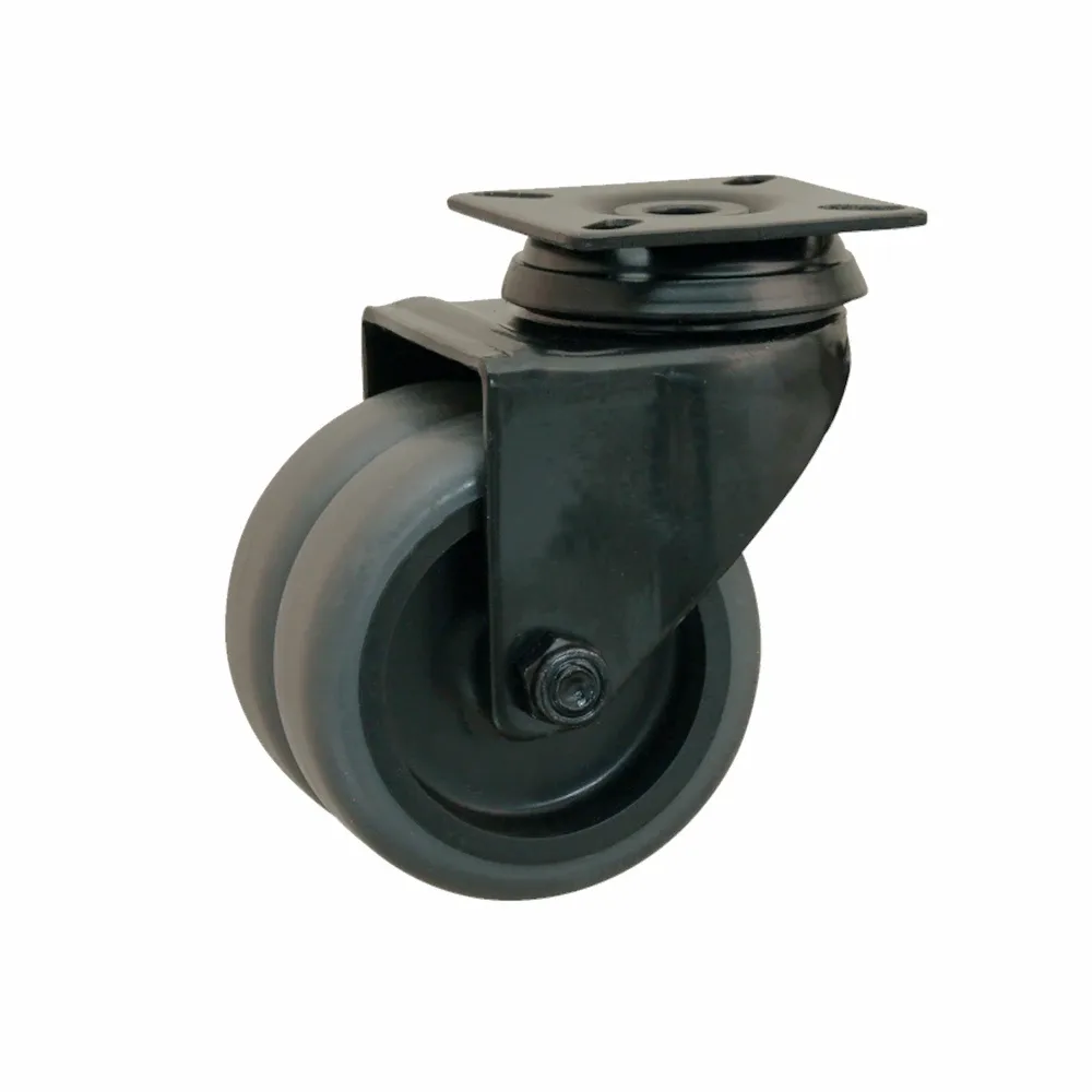 Rueda giratoria doble de TPE - con platina - negra