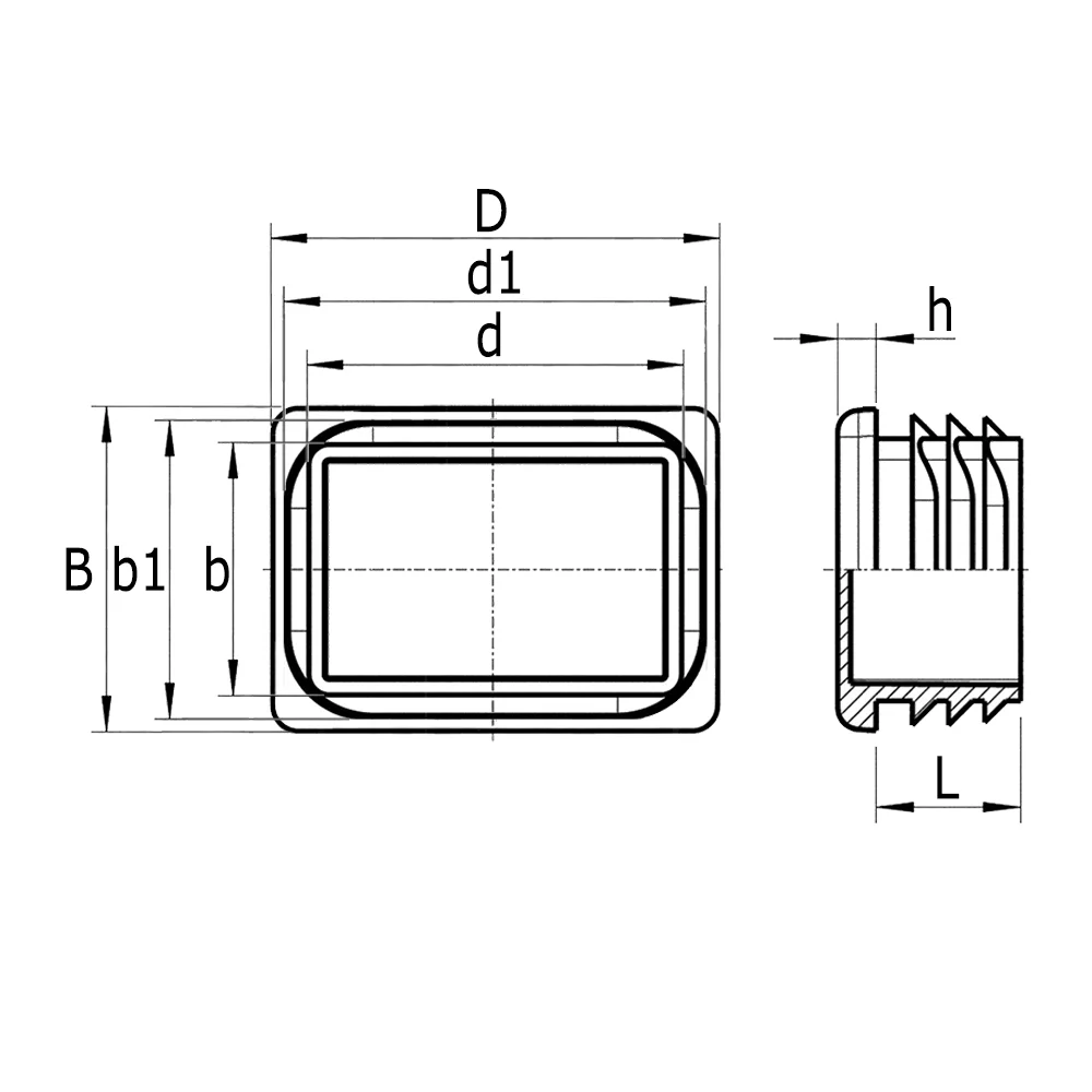 Plano de dimensiones Conteras rectangulares - cabeza fina